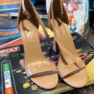 Rouge! Nude Patent Ankle-Strap Block Heels